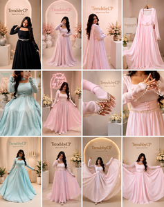 ชุดเดรสทรงเอไลน์แบบอานาร์กาลีสีชมพูหวาน ประดับลูกปัด แต่งลูกไม้ คอเหลี่ยม เอวทรงเอ็มไพร์ ผ้าชีฟอง สำหรับงานอีด สีหวานสดใส เหมาะสำหรับเจ้าสาว - Product Image 6