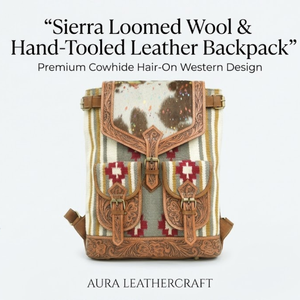 Mochila Sierra Loomed de lana y cuero genuino |   Bolso de Viaje Estilo Western de Cuero con Pelo, Hecho a Mano |   Mochila Resistente de Diseño - Product Image 4