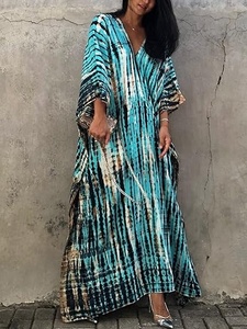 Vestido Maxi Boho Tie Dye con Cuello en V, Manga Tres Cuartos, Corte Holgado, Vestido Casual de Verano, Tejido Transpirable - Product Image 6