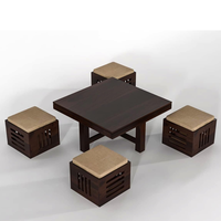 Table basse en bois sculpté à la main, réglable en hauteur, avec 4 tabourets, style moderne, meubles de salon, bois de teck naturel