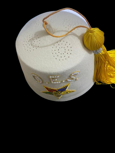 Gorro Fez Masónico O.E.S. de Algodón a Rayas con Pedrería, Hilos de Oro y Borla - Product Image 2