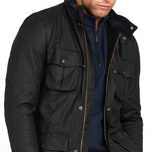 SUQAINA FASHION GARMENTS Men's Winter Breathable Wax Cotton Casual Jacket Turn-down Collar <b>Covered</b> <b>Button</b> Closure Waterproof - Product Image 5