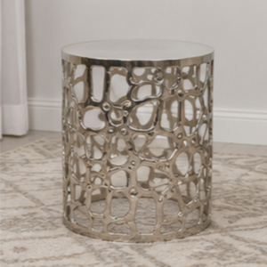 Modern Round Coffee <b>Table</b> with Metal Frame and Decorative Cut-Out Design for Living Room Furniture - Product Image 3