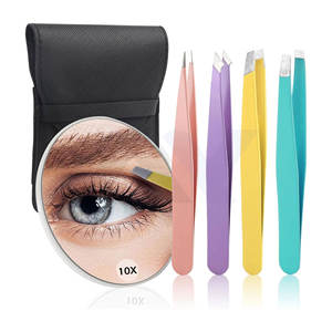 Pince à épiler de précision avec miroir grossissant, ensemble de pinces à épiler pour sourcils, idéal pour les poils du visage et l'élimination des poils incarnés, ensemble de 4 pièces pour femmes et hommes - Product Image 1