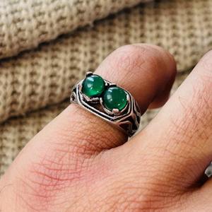 Boho Vintage Double Green Stone Brass <b>Ring</b> Oxidized <b>Silver</b> Plated Tribal <b>Adjustable</b> Wholesale <b>Ring</b> For Women - Product Image 2