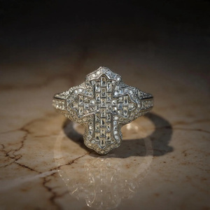 Baguette Round Moissanite Classic Prong Setting Cross <b>Ring</b> <b>for</b> <b>Men</b> Iced Custom Luxury Hip Hop Jewelry Christian Religious Gifts - Product Image 4