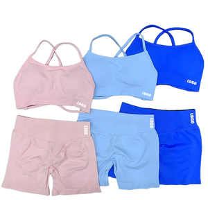 Women 2 Piece Backless Sports Bra and Scrunch Bum Shorts Yoga Set with High Waist 360g Heavyweight Seamless Gym Fitness Workout - Product Image 6