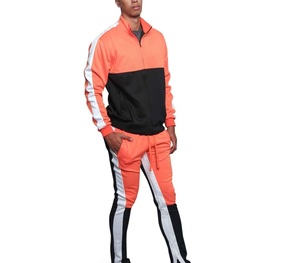Latest Men's Orange Black Color Block <b>Tracksuit</b> Full Zip Long Sleeve Casual Sport Wear Breathable Polyester Cotton Spring Style - Product Image 5