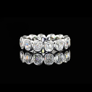 <b>Cushion</b> Cut Lab Grown Diamond Bezel Set Rhodium Plated Engagement Eternity <b>Wedding</b> Band in 10K 14K 18K Gold 925 935 Silver - Product Image 1
