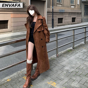 Abrigo Largo de Lana Personalizado para Mujer, Estilo Gabardina, Otoñal, Color Sólido, Casual, Elegante, Talla Grande, Cortavientos - Product Image 1