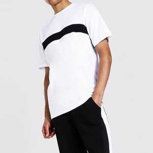 Ensemble de t-shirts en coton pour hommes, couleur contrastée, shorts noirs, respirant, décontracté, vêtements d'été, blanc avec rayures noires - Product Image 5