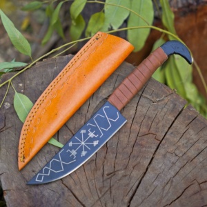 Handmade Viking Hunting Knife <b>Set</b> Carbon Steel Industrial Grade High Quality Leather Wrap Handle Sheath Outdoor Camping OEM - Product Image 1