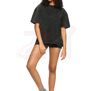 เสื้อยืดโอเวอร์ไซส์ผู้หญิง ล้างสีแบบแอซิด ทรงหลวม ผ้าฝ้ายวินเทจ ระบายอากาศได้ดี สวมใส่สบายๆ แฟชั่นสตรีทแวร์ฤดูร้อน - Product Image 1