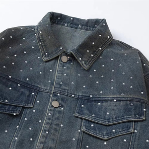 Factory Direct Sale Wholesale Custom Logo Design Men's Denim <b>Rhinestone</b> Winter <b>Jacket</b> Stand Waterproof Breathable High Quality - Product Image 3