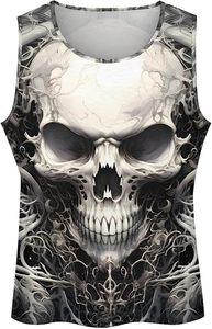 Men's Eco-Friendly Gothic <b>Skull</b> Sublimation Print Breathable Polyester Spandex Sleeveless O-Neck Knitted Tank <b>Top</b> for Workout - Product Image 4