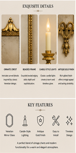 Gold Plated Rectangle Wall <b>Mirror</b> With Candle Holder Traditional Ornamental <b>Hanging</b> Accent Decor - Product Image 2