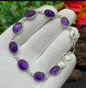 Purple Amethyst Cabochon <b>Bracelet</b> Sterling Silver Handmade Gemstone <b>Bracelet</b> Purple Amethyst <b>Bracelet</b> Amethyst Cabochon <b>Bracelet</b> - Product Image 4