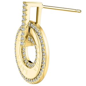 Boucles d'oreilles pendantes en cristal doré avec un design géométrique double cercle, bijoux élégants pour femmes, tendance et scintillants - Product Image 2