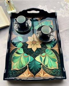 Plateau en bois imprimé élégant pour réception de mariage, idéal pour l'affichage de cadeaux et de cartes, plateau de service en gros - Product Image 5