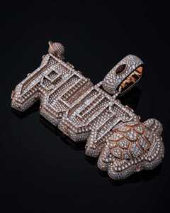 925 Sterling Silver Rose Gold Plated Moissanite Iced Turtle Planet Design Custom Pluto Name Hip Hop Charm Jewelry Pendant Men - Product Image 1