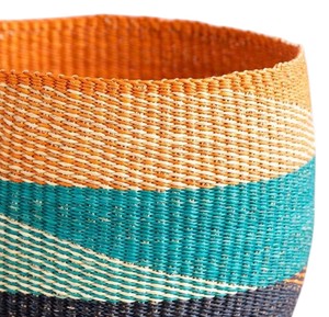 Artisan Crafted Natural Seagrass <b>Basket</b> with Orange Rim Wave Design Storage Laundry <b>Hamper</b> Bin with Upright Handles New - Product Image 5