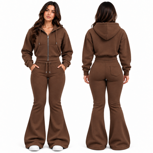 Ensemble de survêtement polaire pour femme, 2 pièces, coupe oversize, en polyester, pour l'hiver, avec sweat à capuche zippé – Meilleures ventes - Product Image 6