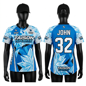 Camiseta de Paintball para Mujer, 155 GSM, Poliéster de Alto Rendimiento, Secado Rápido, Azul y Blanco, Paneles Angulares, Logotipo Personalizado Sublimado - Product Image 1