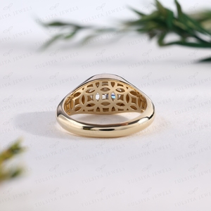 Oval Cut Ring East West Bezel Setting Yellow Gold Wide Band Signet Ring Chunky Unisex Fine Jewelry Band - Product Image 3