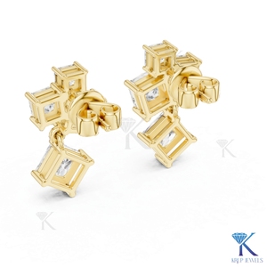 Boucles d'oreilles pendantes en or massif 14K 18K avec diamants CVD de laboratoire taille princesse en grappe, bijoux de luxe pour femmes, fabrication de bijoux de mariée raffinés - Product Image 3