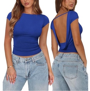 Blusa de Verano Sexy para Mujer, de Algodón y Spandex, Ajustada, con Espalda Descubierta, de la Mejor Calidad, Venta al por Mayor, Servicio OEM - Product Image 4