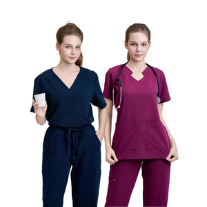 Hospital Unisex Medical <b>Scrub</b> <b>Tops</b> Polyester/Spandex Woven Fabric Stretchy Needle Detection Seamless Fusing OEM Service - Product Image 1
