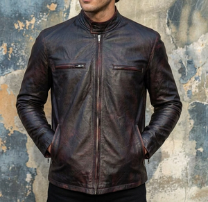 Men's Genuine Leather Jacket <b>Vintage</b> Distressed Brown Black Leather Motorcycle Biker Jacket Custom Manufacturer - Product Image 3