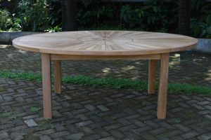 Table à manger ovale moderne 240 cm en teck massif non pliable avec plateau tournant finition soigneusement poncée modèle TAB21 pour usage extérieur - Product Image 2