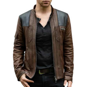 <b>Mens</b> <b>Brown</b> Black Genuine <b>Leather</b> Streetwear <b>Jackets</b> Shoulder Panels Stand Collar Zip Front Chest Pocket Premium Custom Outerwear - Product Image 5