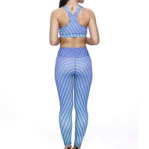 Women's <b>Blue</b> Striped Yoga Sports <b>Bra</b> And Leggings Set Racerback High Waist Sweat-Wicking Breathable Fitness Activewear - Product Image 2