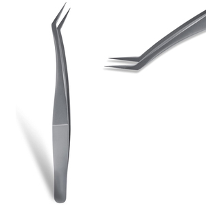 Pince à cils incurvée en acier inoxydable de haute précision, pince à volume anti-magnétique argent mat pour usage professionnel des cils - Product Image 1
