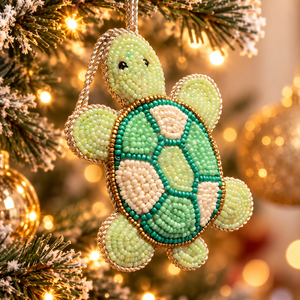 Beaded Turtle Shape Zari Hanging Decoration Handmade Ocean Theme Festive <b>Ornament</b> Export Quality - Product Image 2