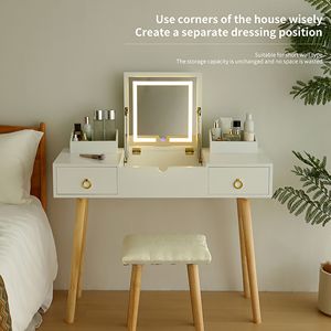 Set Toeletta Trucco con Specchio LED, Presa di Corrente, Tavolo Ribaltabile e Cassetti per Camera da Letto - Product Image 3