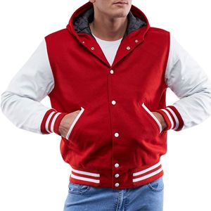 Veste universitaire unisexe à capuche, corps en laine, manches en cuir, fermeture éclair sur le devant, patchwork vintage, manteau bomber d'hiver, streetwear - Product Image 1