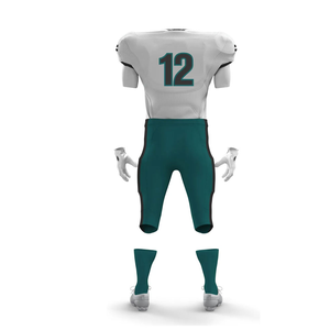 Custom American Football Uniform White Teal 12 Sublimated Jersey Shorts Men's <b>Athletic</b> Wear Moisture Wicking Polyester - Product Image 5