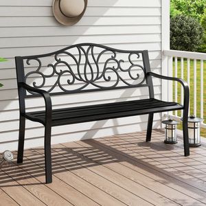 Banc de jardin extérieur de 50 pouces avec dossier à motif floral et assise à lattes pour terrasse - Product Image 2