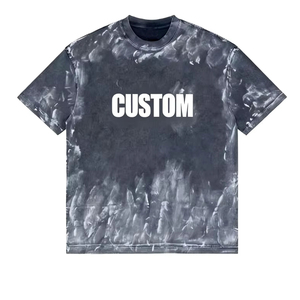 Camiseta de algodón de manga corta para hombre, corte regular, cuello redondo, estampado digital, logotipo frontal, lavado ácido, efecto desgastado - Product Image 3