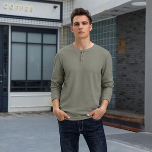 <b>Men</b>’s Waffle Knit Henley <b>T</b>-<b>Shirt</b>, <b>Long</b> <b>Sleeve</b> Slim Fit Breathable Knitted Tee, Casual Pullover <b>Shirt</b> for Everyday Wear - Product Image 4