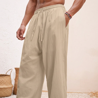 Pantalon large décontracté pour homme en lin 100% OEM, taille élastique, respirant, écologique, séchage rapide, multi-poches