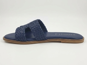 Dlords Margot Women's Blue Woven Cow Leather Flat Sandals Open Toe Slip-On Summer Fashion Trend Breathable EVA Midsole Air - Product Image 2