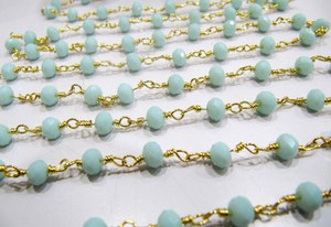 3- Feet Amazonite Rondelle Faceted Size 6mm wire wrapped Hydro Quartz Beaded <b>Rosary</b> Chain - Product Image 5