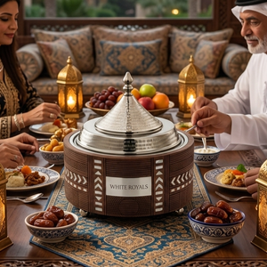 <b>Insulated</b> Casserole Dish Hotpot with Arabic Engraved Wood Finish & Stainless Steel Lid Traditional GCC Style Food Warmer Buffet - Product Image 5