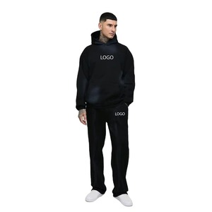 Ensemble de survêtement à capuche noir pour homme, 100% coton, longueur intégrale, décontracté, avec poches latérales, coupe ample, pour l'automne - Product Image 5