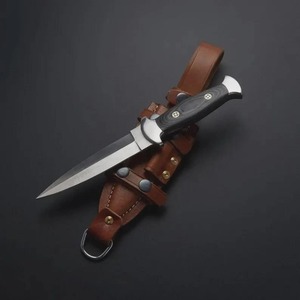 Couteau de chasse à lame fixe fait main en acier inoxydable, pointe tombante, manche en micarta, étui en cuir marron - Product Image 4