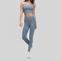 Ensemble de sport élégant pour femmes : Legging côtelé taille mi-haute respirant et antibactérien et brassière de sport – 2 pièces